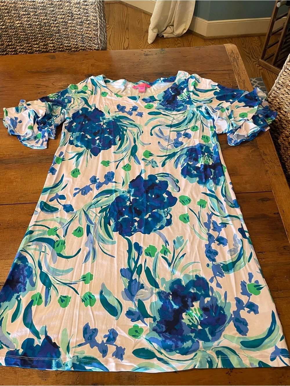 Lilly Pulitzer White Dress with Blue & Green Floral Print